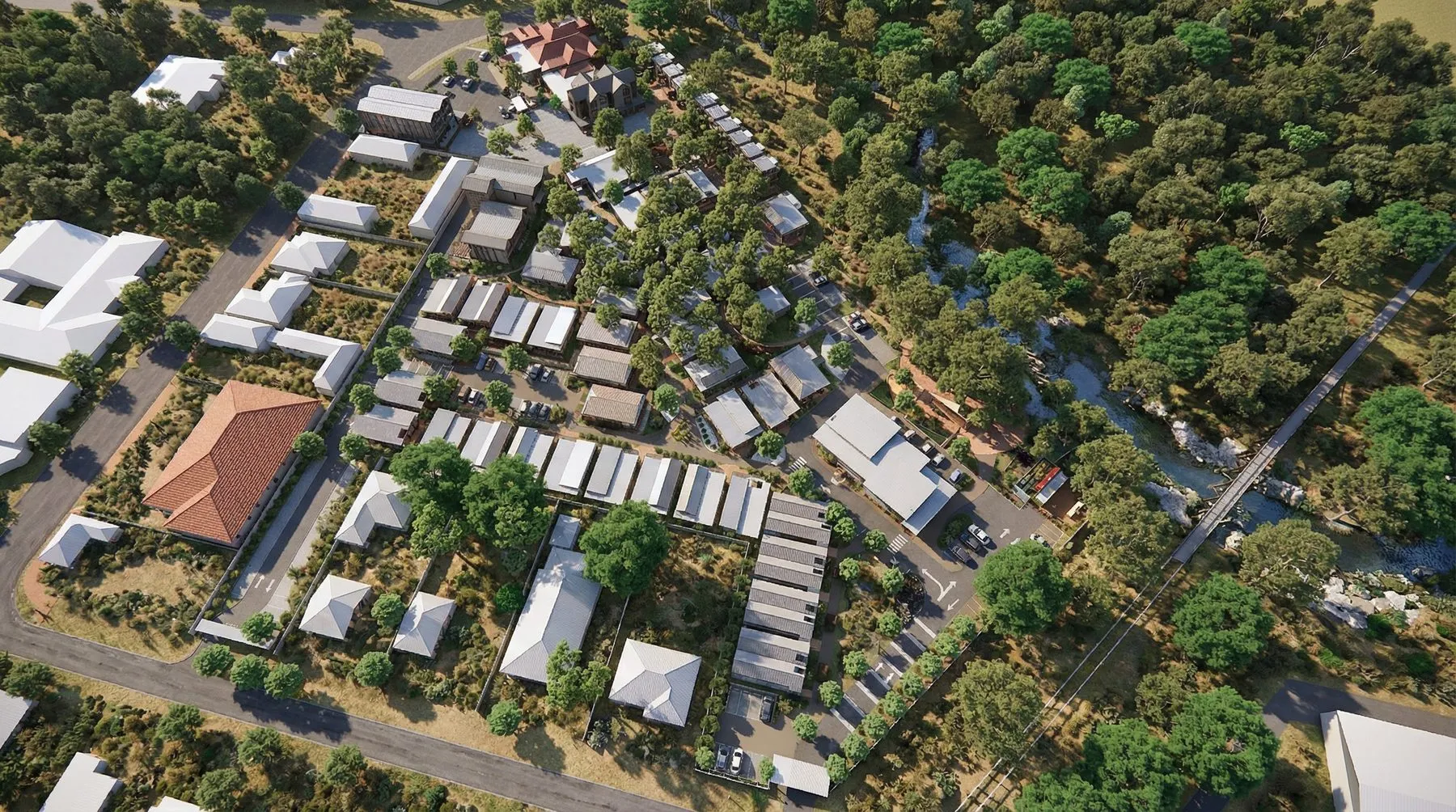 Aerial view of the approved masterplan looking east to the Capel River reserve
