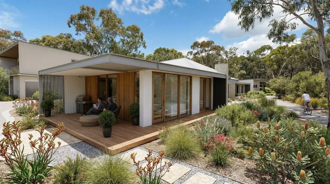 A three-bedroom residence with a wide verandah opening onto native gardens